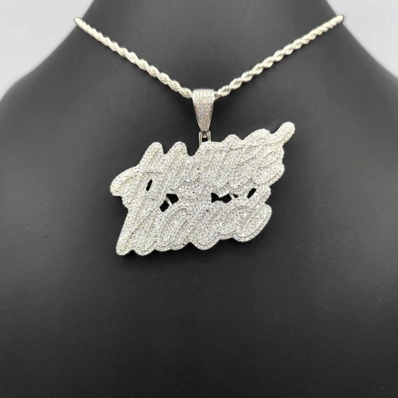 14K White Gold Finish Hustle Hard - Free 24" x 3mm Rope Chain.. - Picture 4 of 8